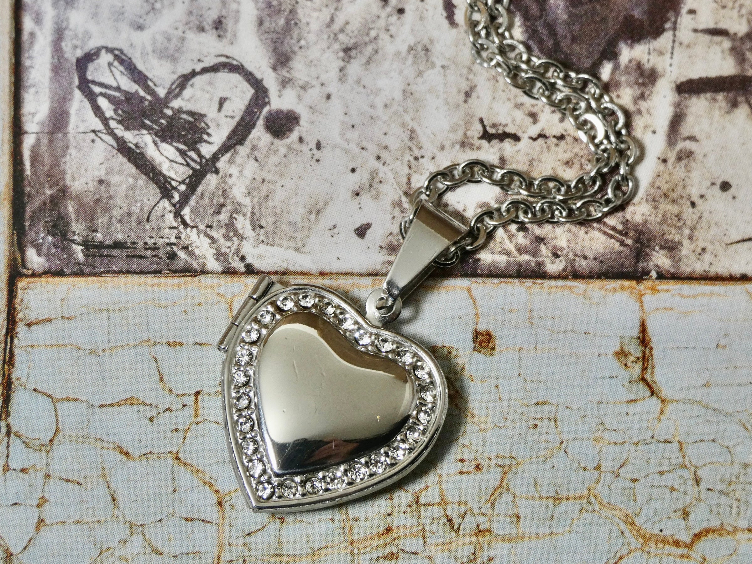 Heart Locket Necklace, Tiny Heart Photo Locket in Gold or Silver