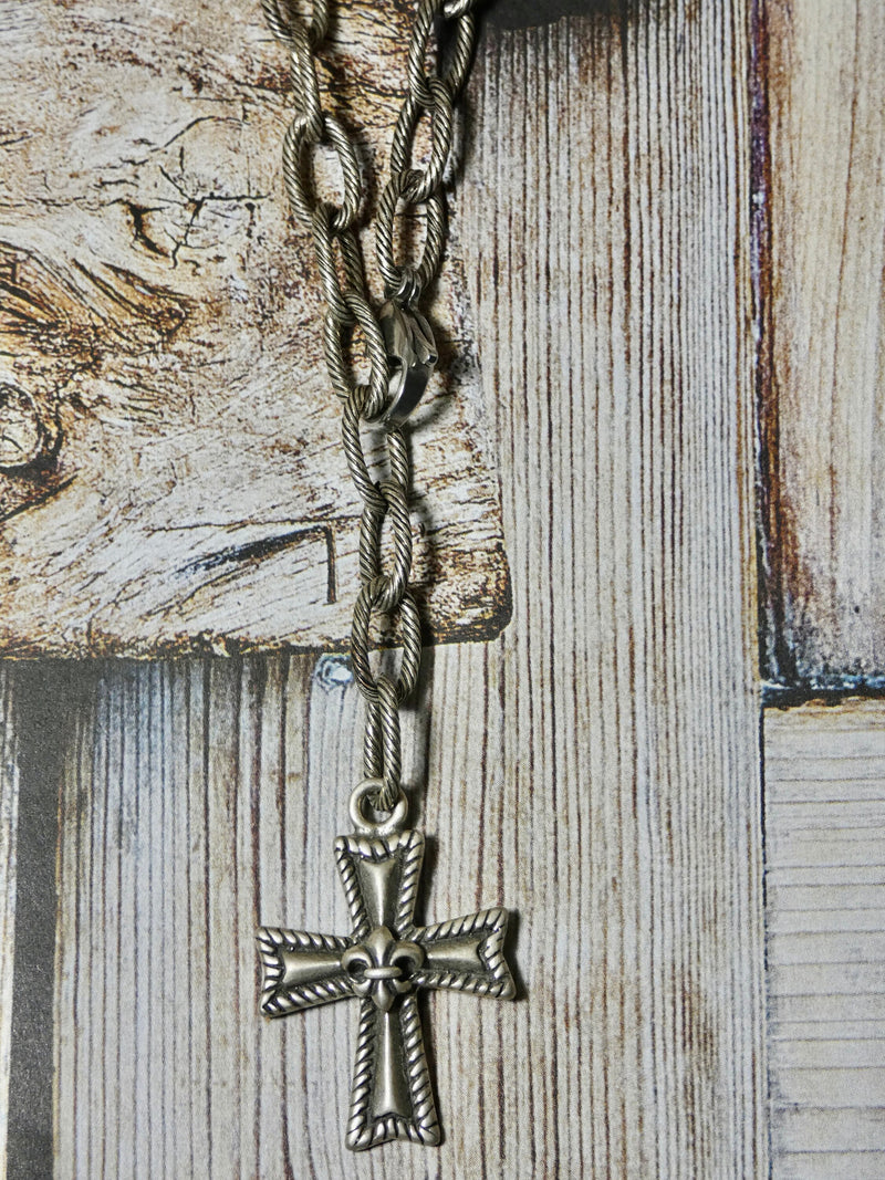 Cross Necklace, Sterling Silver Fleur De Lis Detailed Cross, Unisex Medium Cross