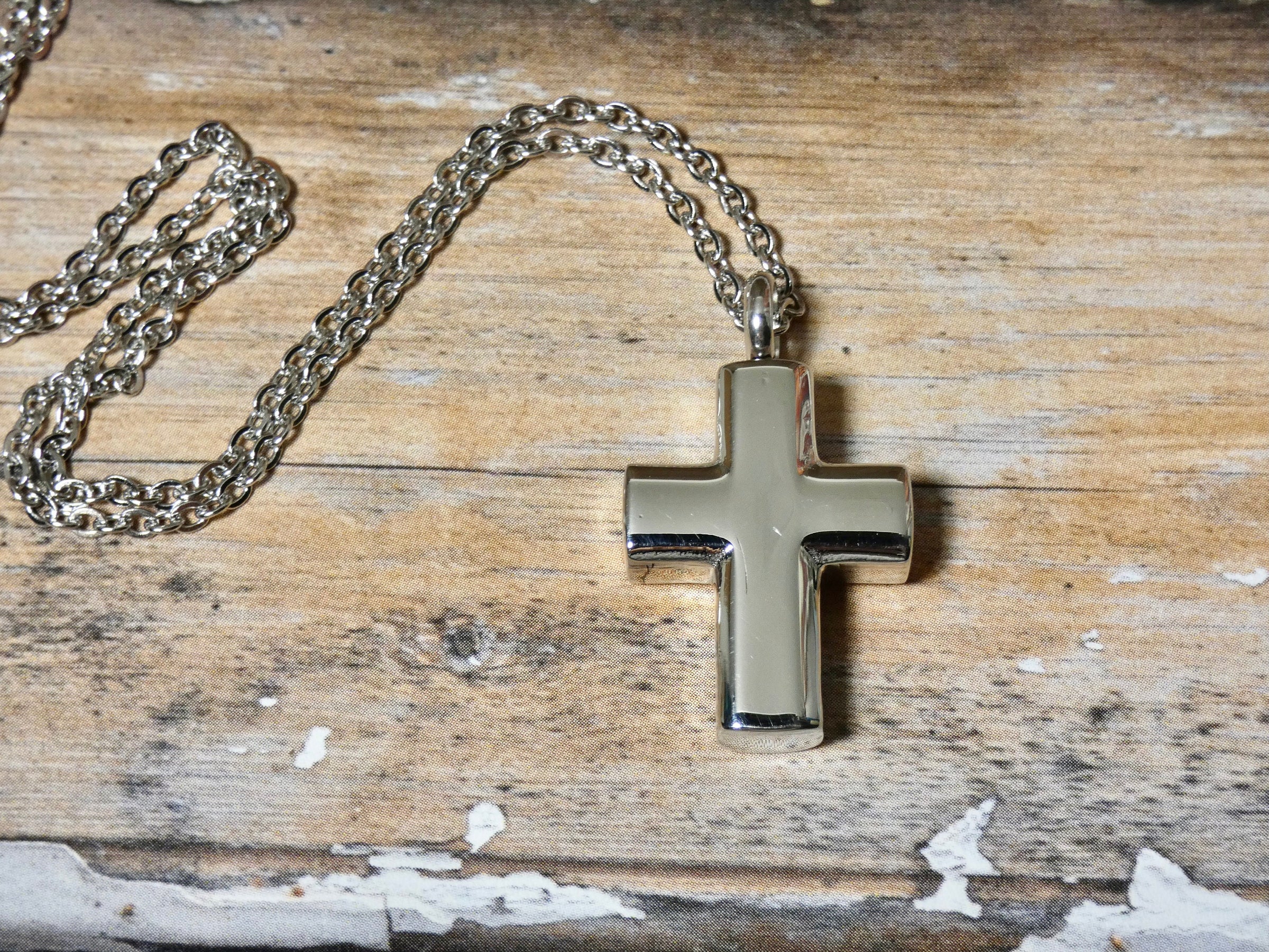 Cross Urn Necklace, Stainless Steel Pendant, Cremation Pendant for Human or Pet Ashes