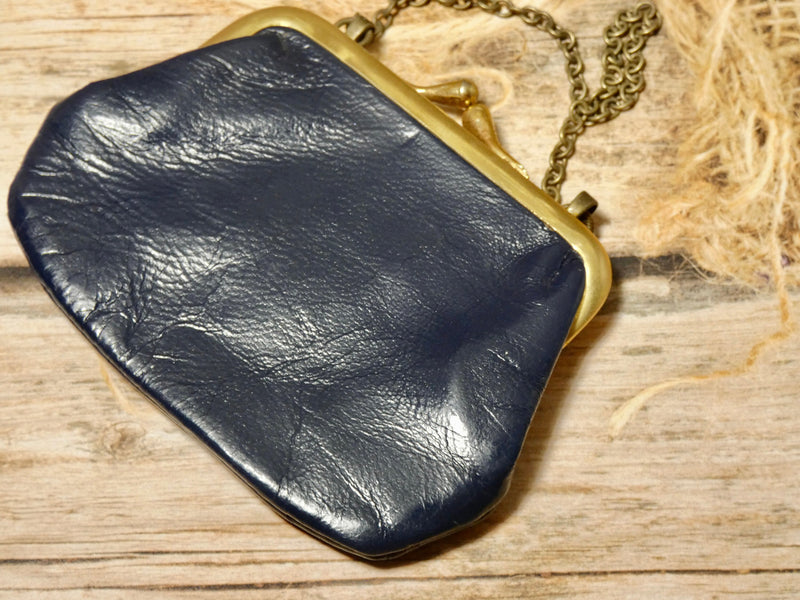 Vintage Coin Purse Necklace, One of a Kind Gift, Navy Blue Necklace