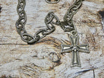 Cross Necklace, Sterling Silver Fleur De Lis Detailed Cross, Unisex Medium Cross
