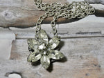 Vintage Rhinestone Necklace, Dainty Flower Pendant, Repurposed Jewelry