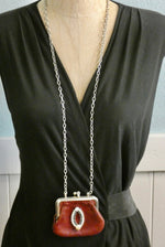 Vintage Coin Purse Necklace, One of a Kind Gift, Burgundy Leather Coin Purse