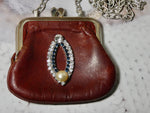 Vintage Coin Purse Necklace, One of a Kind Gift, Burgundy Leather Coin Purse