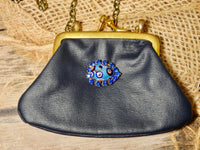 Vintage Coin Purse Necklace, One of a Kind Gift, Navy Blue Crossbody Necklace