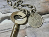 Skeleton Key and Old World Coin Necklace, Chunky Antique Silver Chain