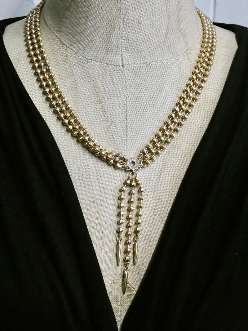 Matte Gold Dainty Necklace, Triple Strand Bead Ball Chain