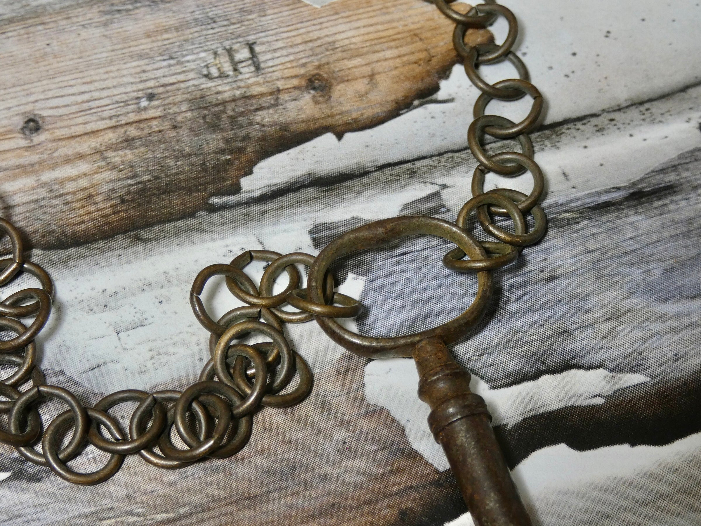 Vintage Barrel Key Necklace, Large Key with Large Link Chain