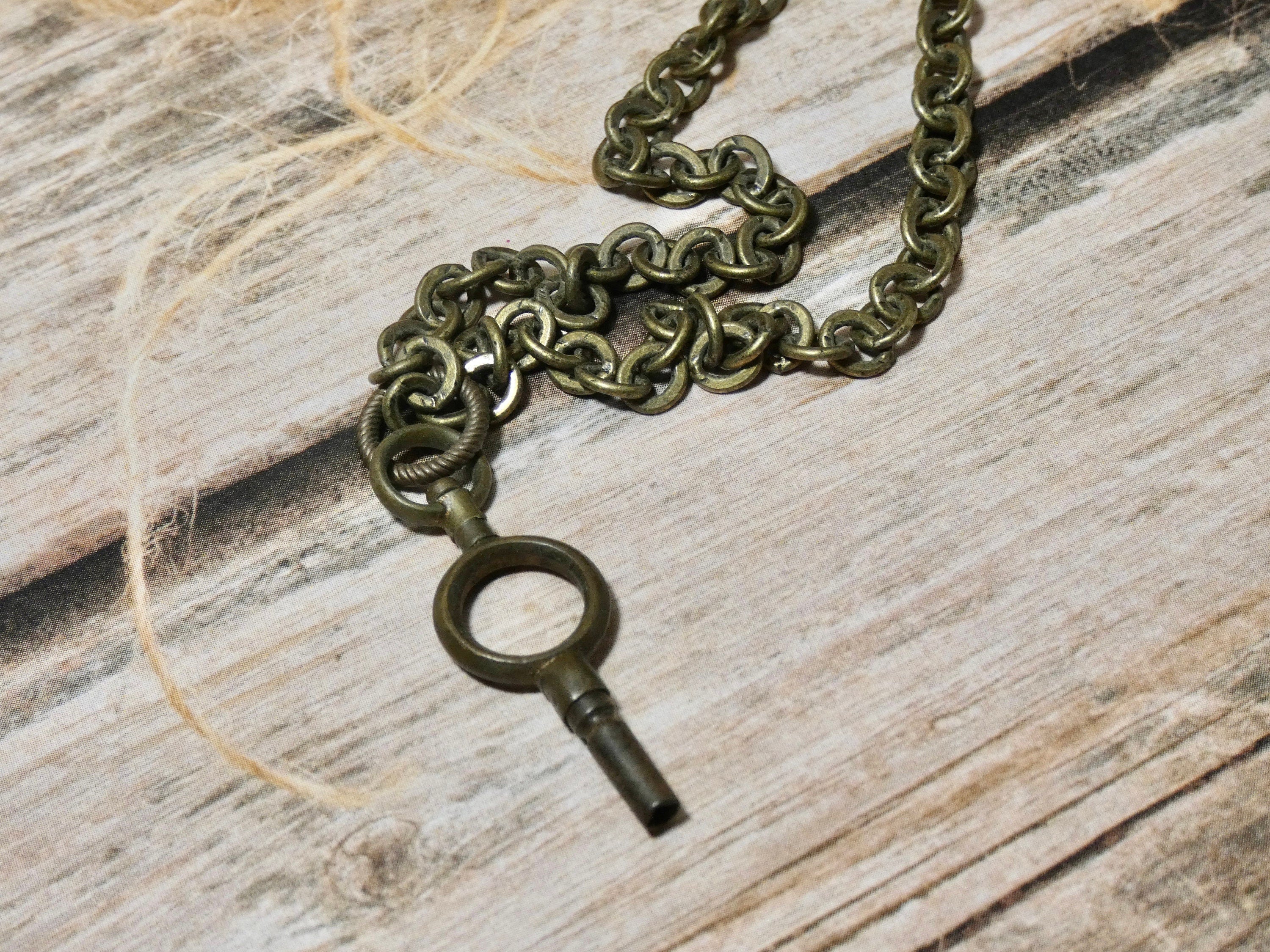 Tiny Vintage Key Necklace, Handcuff Key, Barrel Key, Clock Key