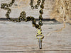 Tiny Vintage Pocket Watch Key Necklace, Bronze rosary bead chain