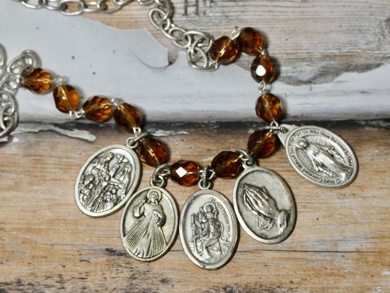 Religious Medallion Charm Necklace, Vintage Christian Saint Medals