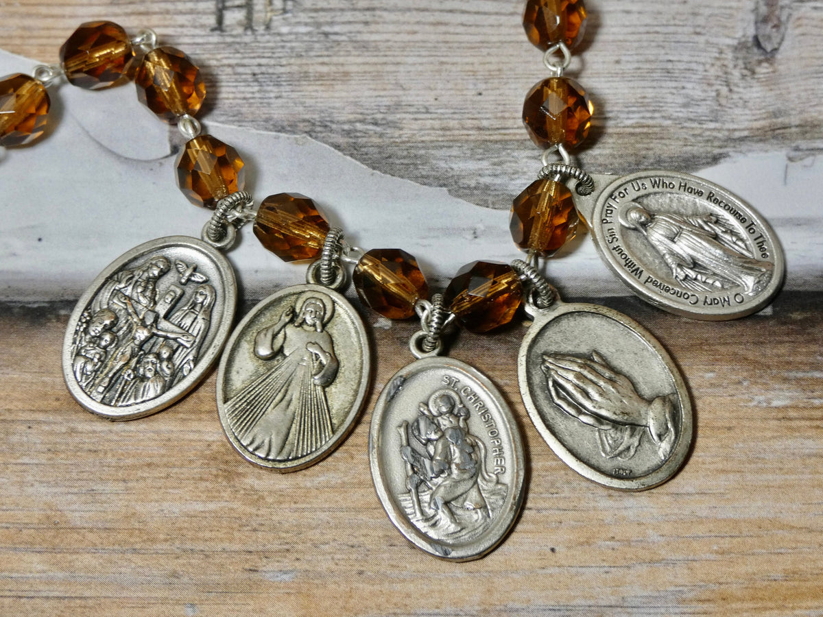 Religious Medallion Charm Necklace, Vintage Christian Saint Medals