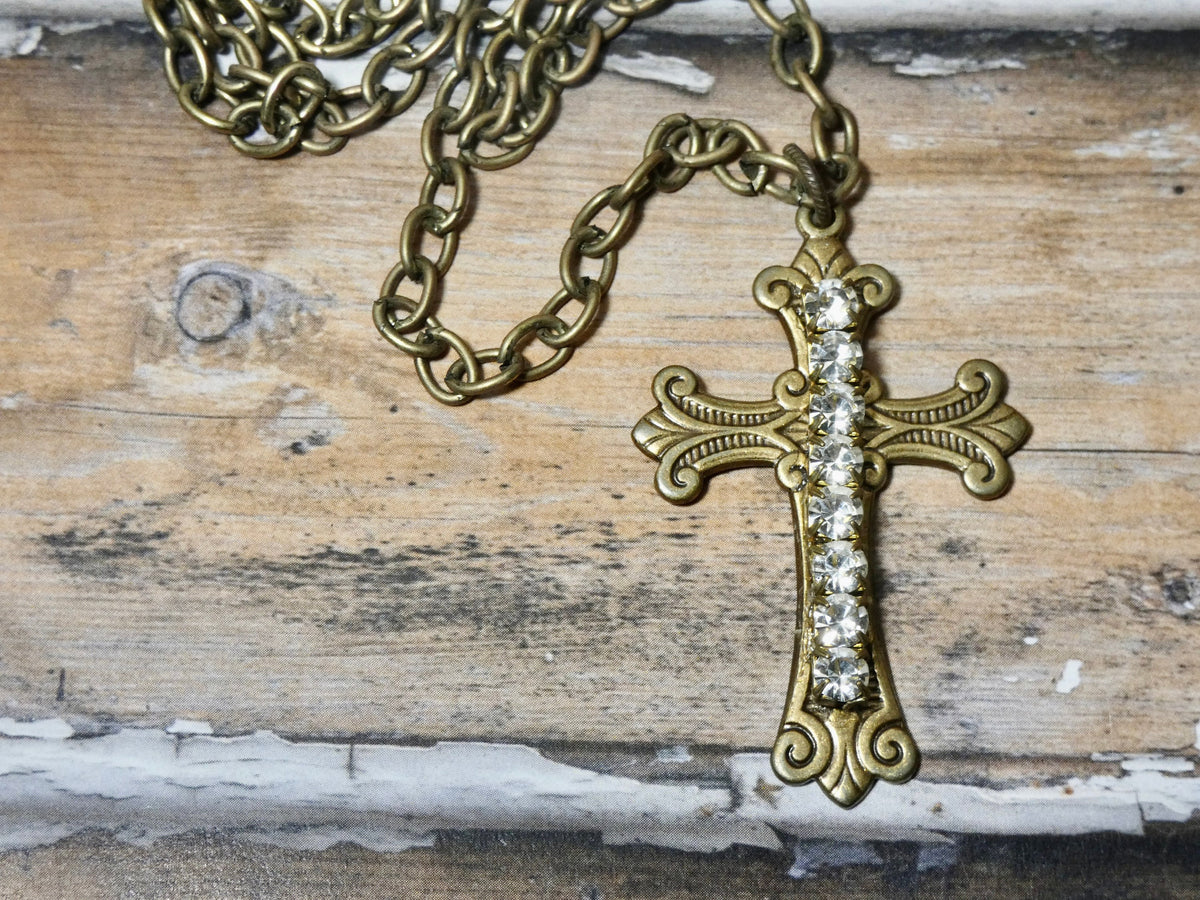 Cross Pendant with Vintage Rhinestone