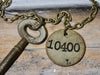 Skeleton key and Coat Check Tag #10400, Chunky Brass Chain
