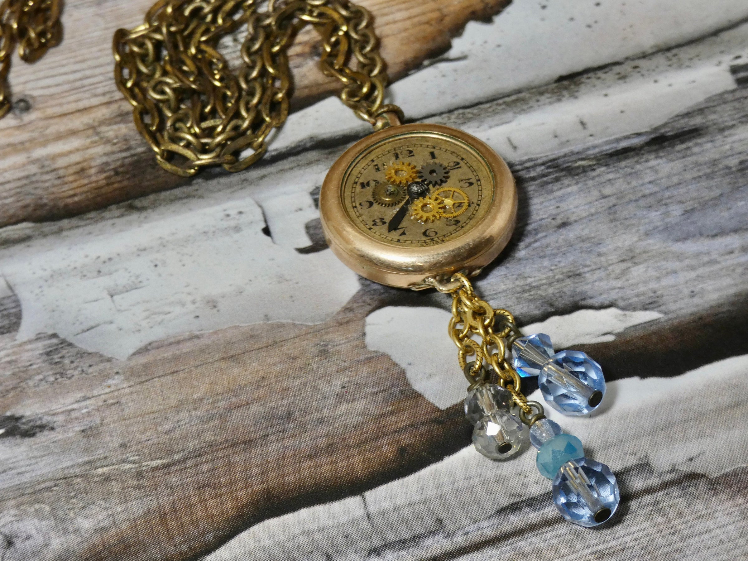 Steampunk Altered Women's Watch Necklace, Open Face with Gears and Parts