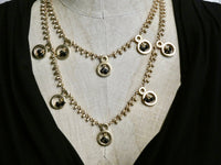 Matte Gold and Jet Bead Necklace, Double Strand Necklace