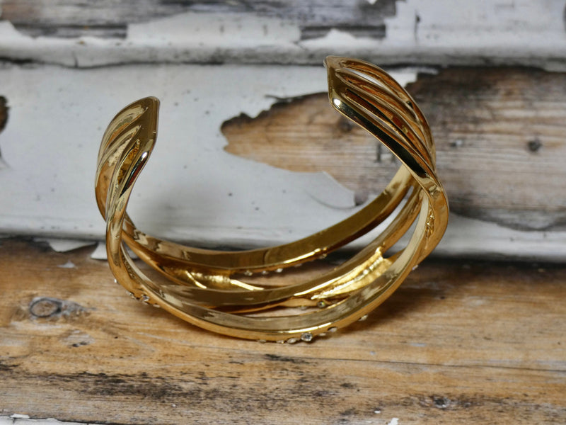 Gold Cuff Bracelet with Swarovski Crystal Detail