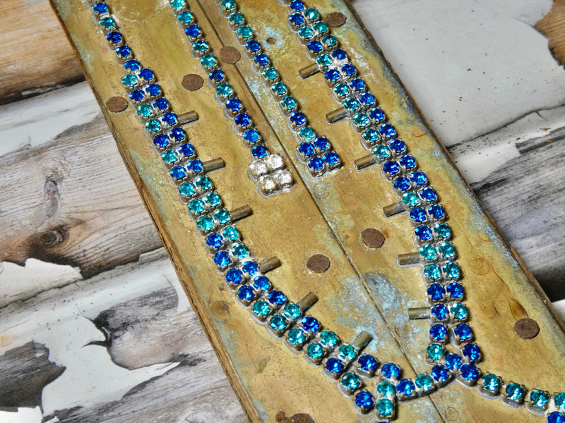 One of a Kind Vintage Jewelry Sample, Rare Unique Decor, Stunning Blue and Green Rhinestone Original Sample, #42