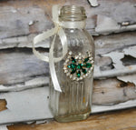 Apothecary Bottle Embellished with repurposed Vintage Brooches