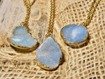 Druzy Geode Necklace, Shades of Blue to Turquoise Druzy Stones, Medium sized geode 1-12