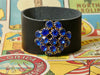 Leather Cuff Bracelet with a repurposed vintage blue brooch