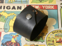 Large Leather Cuff Bracelet with a repurposed vintage french steel cut shoe clip