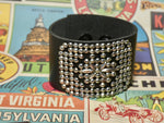 Large Leather Cuff Bracelet with a repurposed vintage french steel cut shoe clip
