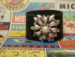 Wide Leather Cuff Bracelet with a Repurposed Vintage Brooch