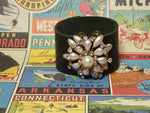 Wide Leather Cuff Bracelet with a Repurposed Vintage Brooch