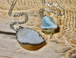 Druzy Geode Necklace, Shades of Icy White to Turquoise Blue Druzy Stones, Medium sized geode A-H