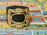 Large Leather Cuff Bracelet with a repurposed vintage brass belt buckle