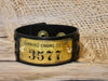 Leather Cuff Bracelet Vintage Cummins Engine CO Brass Tag #3577, Tooled Leather Bracelet