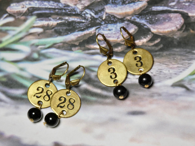 Numbered Tag Earrings, Small Brass Warehouse Tags Number 1-35