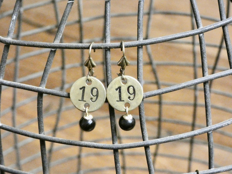 Numbered Tag Earrings, Small Brass Warehouse Tags Number 1-35