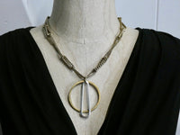 Circle and Teardrop Necklace, Chunky Brass Circle with a Unique twisted chain