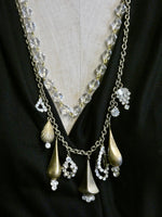 Vintage Rhinestone Charm Necklace, One of a Kind Double Strand