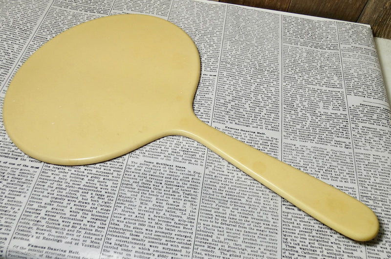 Vintage Mirror, Hand held Mirror, Cream Colored Vintage Yellow Celluloid - Heavy and Well Made.