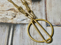 Circle and Teardrop Necklace, Chunky Brass Circle with a Unique twisted chain