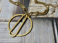 Circle and Teardrop Necklace, Chunky Brass Circle with a Unique twisted chain