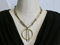 Circle and Teardrop Necklace, Chunky Brass Circle with a Unique twisted chain