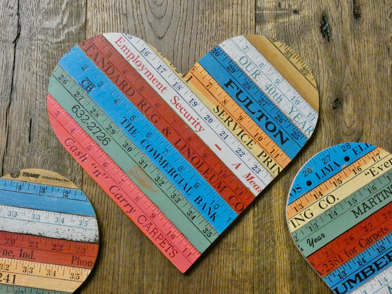 Heart Wall Decor with repurposed vintage yard sticks, One of a Kind Gift