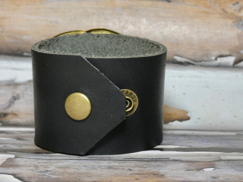 Leather Cuff Bracelet with a repurposed vintage brass belt buckle, Smooth Black Leather Cuff