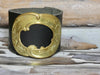 Leather Cuff Bracelet with a repurposed vintage brass belt buckle, Smooth Black Leather Cuff