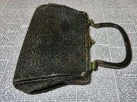 Vintage 1904 Edwardian Victorian Handbag, Brass Clasp and textured leather Purse, Hand Held Leather Handbag