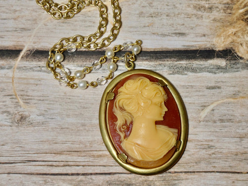 One of a Kind Vintage Cameo Necklace, Sweet Vintage Long Pendant, A great gift