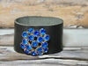 Leather Cuff Bracelet with a repurposed vintage blue brooch #2