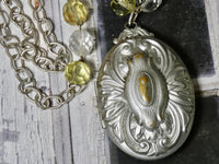 Vintage Locket Necklace, Large Chunky Matte Silver Locket