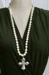 Cross Necklace with Vintage Pearl, Sterling Silver Chunky Cross