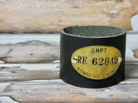 Leather Cuff Bracelet Vintage GM Brass Tag #62842, General Motors Tooled Leather Bracelet