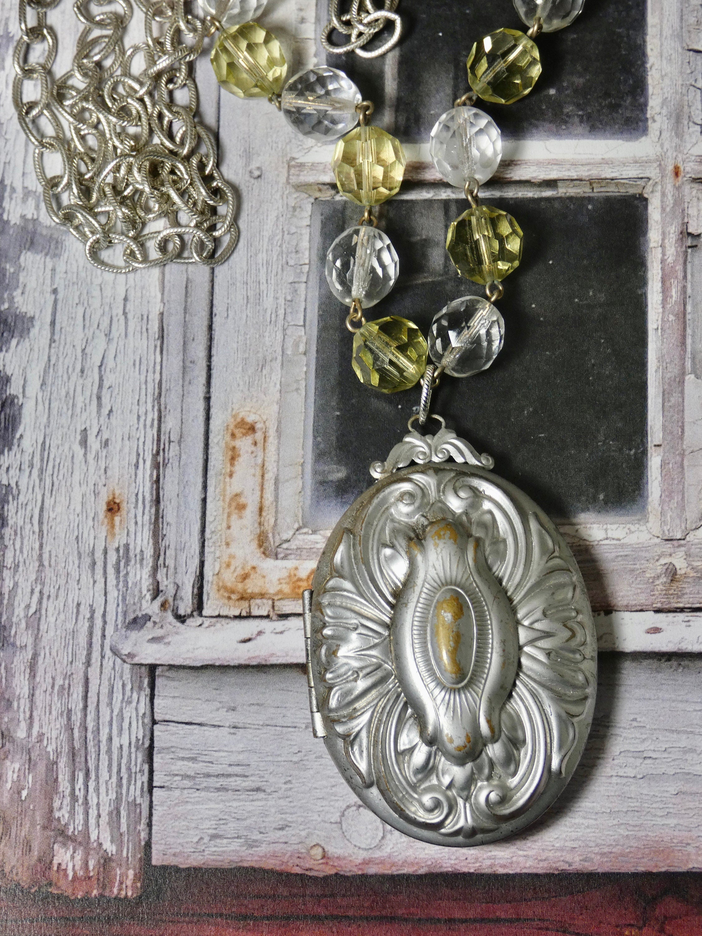 Vintage Locket Necklace, Large Chunky Matte Silver Locket